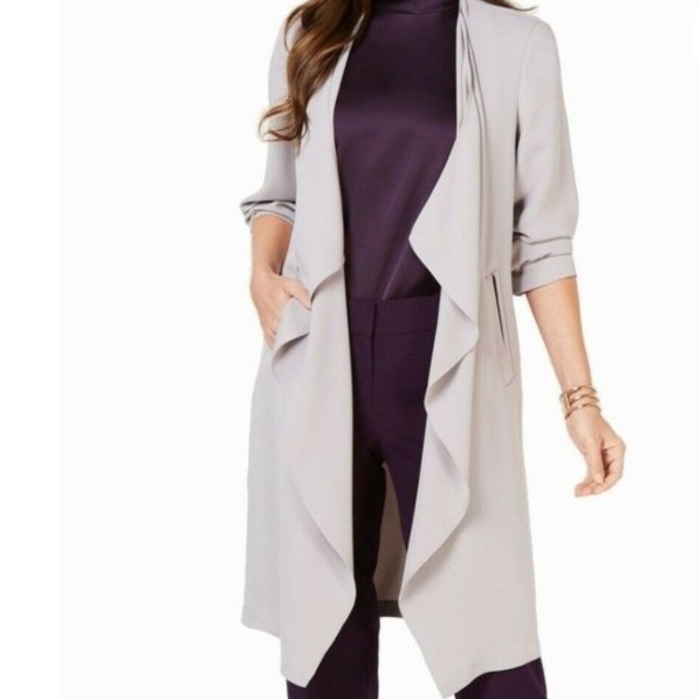 NWT Nine West Sun Valley Cobble Drape Front Duster Jacket L‎ Beige Neutral